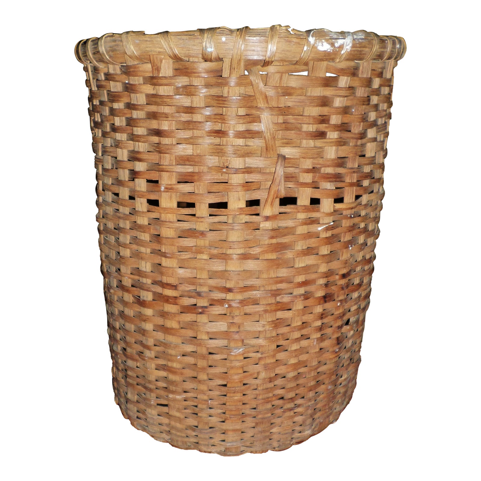 Antique Tall Splint Oak Woven Cane Gathering Basket | Chairish