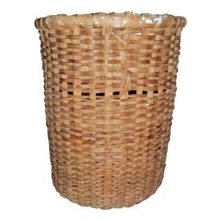 Antique Tall Splint Oak Woven Cane Gathering Basket For Sale