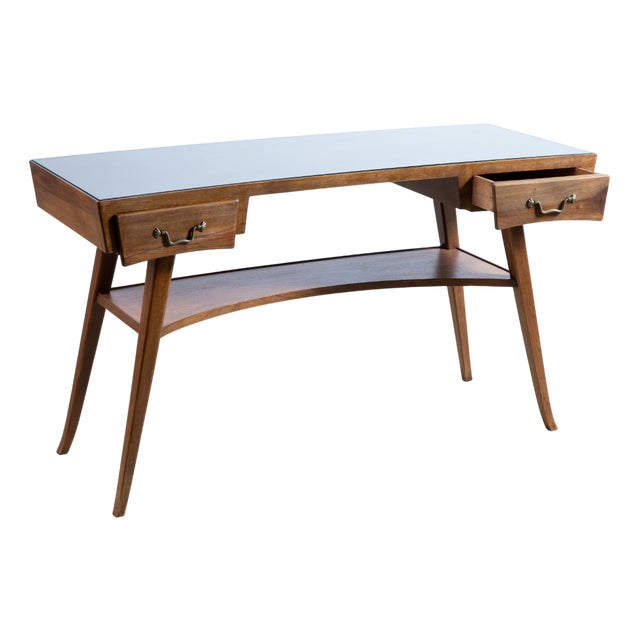 Mid-Century Italian Desk in Walnut with Glass Top, 1951 For Sale