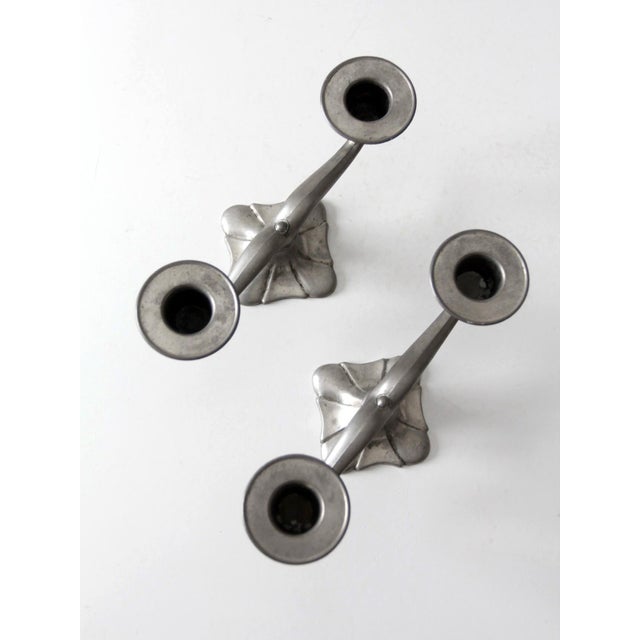 Silver Antique Art Nouveau Double Candlestick Holders Pair For Sale - Image 8 of 11