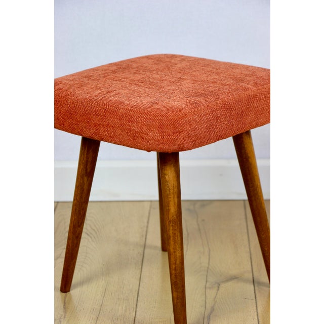 Textile Vintage Square Orange Terracotta Stool For Sale - Image 7 of 8