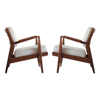 Walnut Lounge Chairs in Grey Linen by Jens Risom, Model U430, C. 1950s For Sale