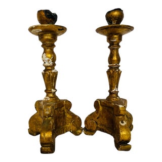 Antique Italian Gold Gesso Candle Holders a Pair For Sale