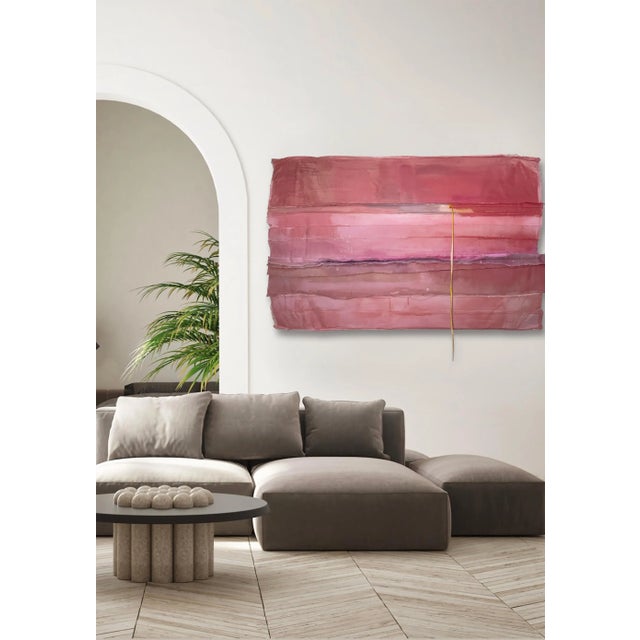 Textile "Good Night Kiss" Salvaged Materials Wall Sculpture Color Field Painting in Shades of Nantucket Red For Sale - Image 7 of 9