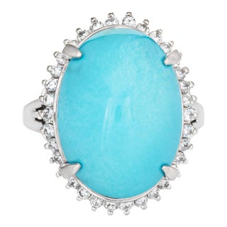 Mid 20th Century Egg Shell Blue Turquoise Diamond Ring Platinum Estate Large Cocktail Jewelry size 6 For Sale
