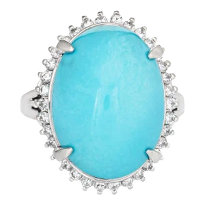 Mid 20th Century Egg Shell Blue Turquoise Diamond Ring Platinum Estate Large Cocktail Jewelry size 6