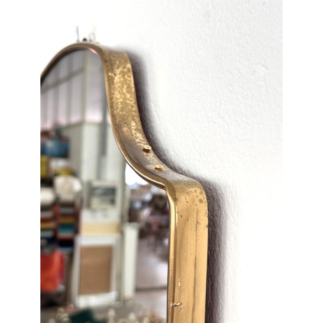 Gold Large Mid-Century Italian Wall Mirror with Brass Frame, 1970s For Sale - Image 8 of 17