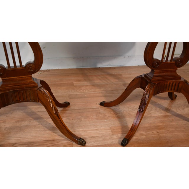 1940s Mersman Duncan Phyfe Style Mahogany Lyre Base Pair of Side Tables / End Tables For Sale - Image 13 of 15