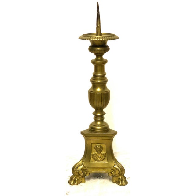 Metal Antique Brass Altar Candlestick from Unbekannt, 1890s For Sale - Image 7 of 7