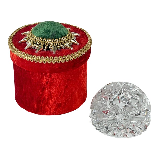 Vintage Cut Crystal Paper Weight & Decorative Box For Sale