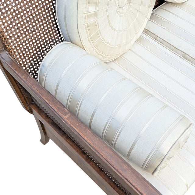 Late 20th Century French Provincial Cane Back Sofa With Striped Upholstery For Sale In Los Angeles - Image 6 of 18
