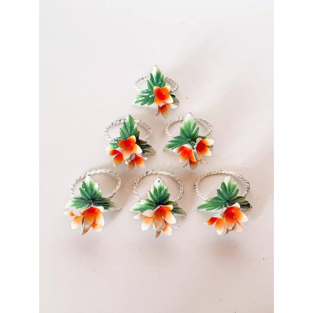 Mid-Century Modern Vintage Tole Flower Napkin Rings- Set of 6 For Sale - Image 3 of 8
