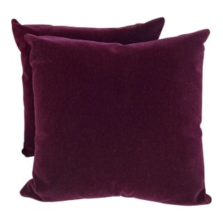 Luxe Designer Deep Mulberry Wine 22” Down Filled Mohair Velvet Pillows With Down Inserts- a Pair For Sale