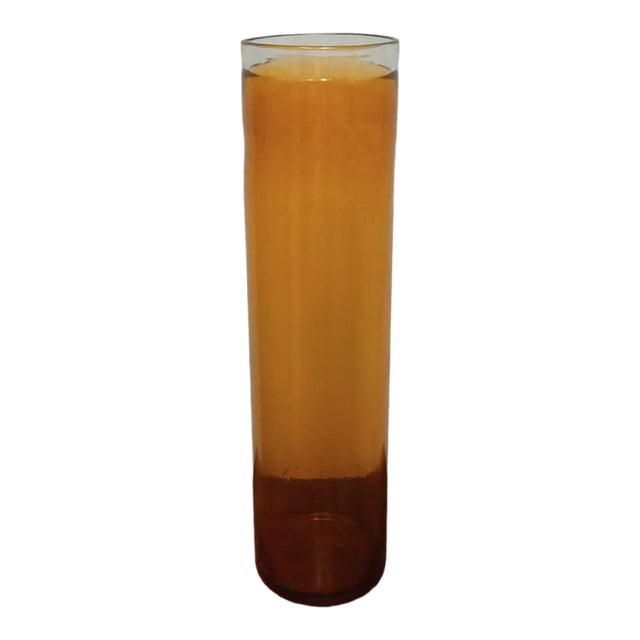 Mid 20th Century Tall Amber Glass Cylinder Vase For Sale