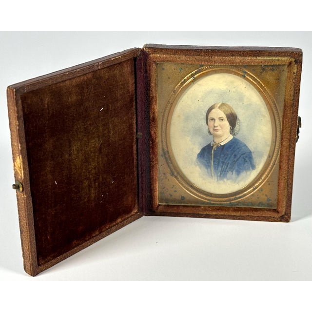 Antique Miniature Portrait Painting of Woman in Original Presentation Case The case measures approx. 2 3/8 inches X 2 7/8...