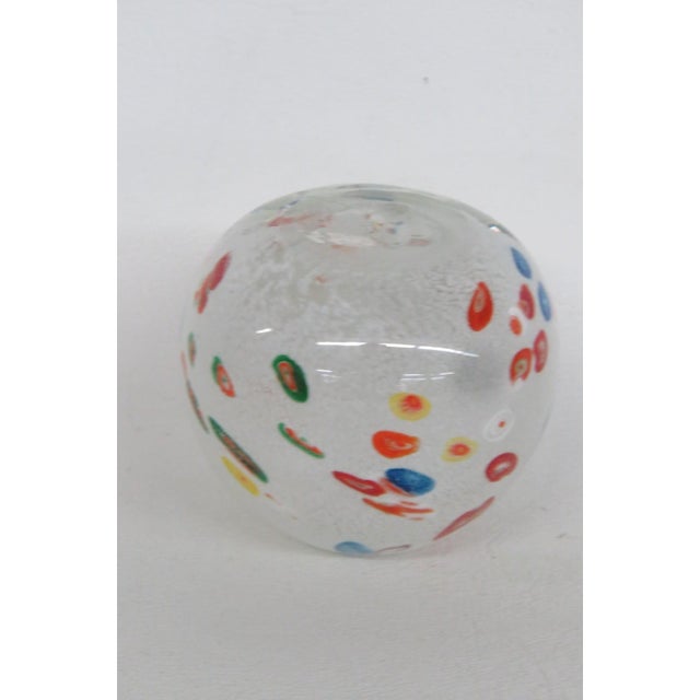 Glass Mid Century Millefiori Art Glass Paperweight White Red Blue Green Orange 5129b For Sale - Image 7 of 14