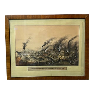 Vintage 1970s Framed Industrial Art Print Rothschild Ironworks For Sale