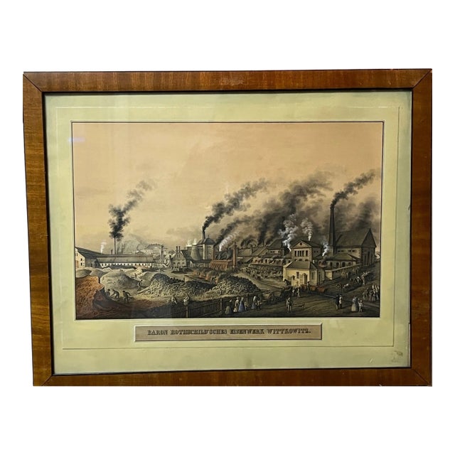 Vintage 1970s Framed Industrial Art Print Rothschild Ironworks For Sale