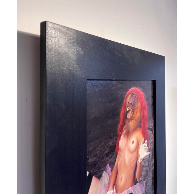 Surrealism Metempsychosis: Ginger Snapped by Pamela Wilson | Oil on canvas depicting a figure with a monkey head. For Sale - Image 3 of 5
