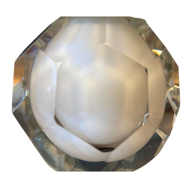 Large Murano White Glass Vase With Clear Faceted Knop, Italy, Circa 1970's. For Sale In Los Angeles - Image 6 of 7