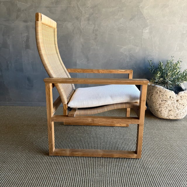 Indoor Outdoor Woven Rope Teak Wood Lounge Chair With Cushion For Sale - Image 10 of 13