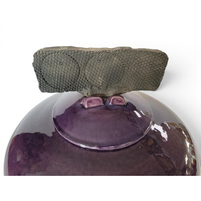 1980s Purple Raku Vessel With Organic Lid by Mark Hines, Signed and Numbered For Sale - Image 5 of 12