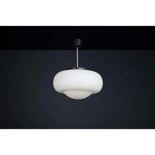 Mid-Century Modern Opaline Glass Pendant Lamp, Czechoslovakia, 1960s For Sale - Image 9 of 13