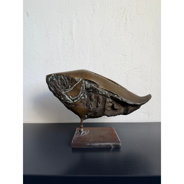1980s Brazilian Modernist Fossilized Bronze Fish Sculpture on Steel Base by Mário Agostinelli, 1980s For Sale - Image 5 of 14