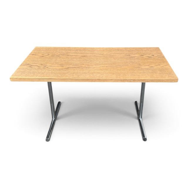 Vintage Mid-Century Modern Oak Writing Desk With Black Drawers & Chrome Base For Sale - Image 14 of 15