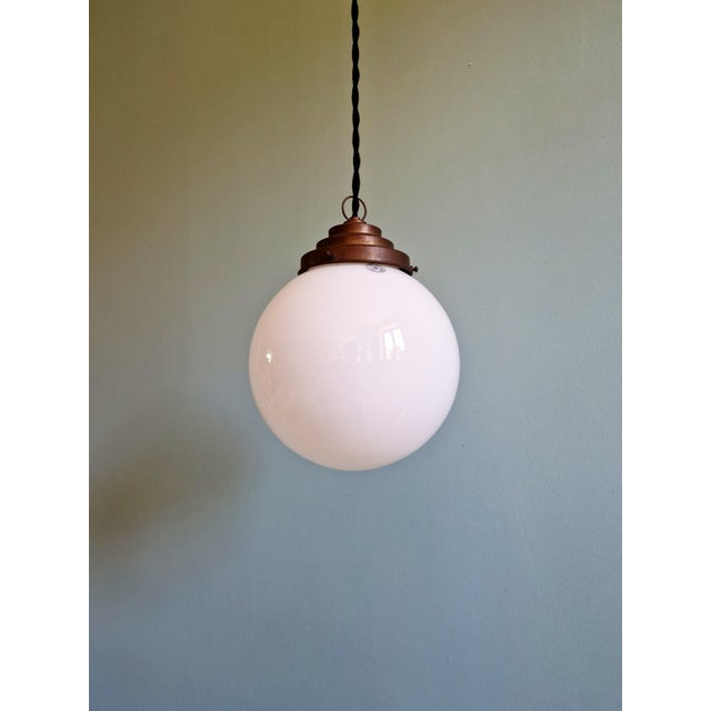 Art Deco Pendant Light in White Opaline Glass from Val Saint-Lambert, Belgium, 1930s For Sale - Image 14 of 14