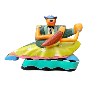 1980s Colorful Hand Carved Wood Dancing Dogs Figurine.