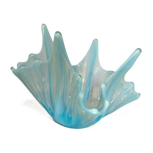 Mid-Century Modern Vintage Handkerchief Bowl of Opalescent Crimped Blue Glass, by Fostoria For Sale - Image 3 of 12