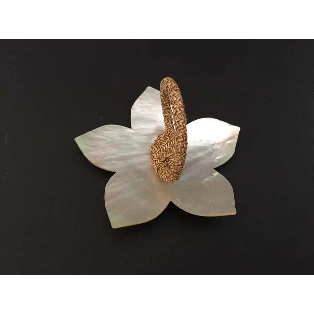 Shell Handcrafted Napkin Rings in Natural Capiz Pearl Shell Flower Star Shape - Set of 6 For Sale - Image 7 of 11