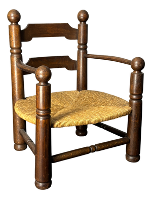 Brutalist French Low Rush Oak Armchair by Charles Dudouyt, 1940s