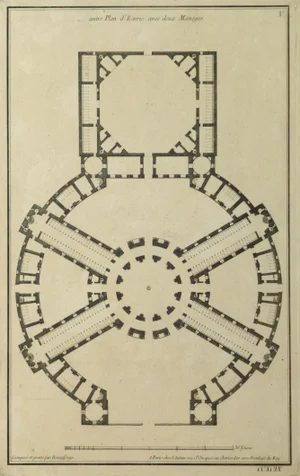 Recueil D'Architecture, Antique French Copper Engraving - Horse Stables