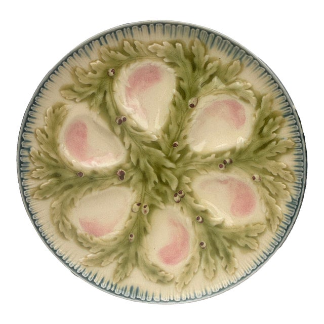 French Majolica Oyster Plate Choisy-Le-Roi, Circa 1880 For Sale