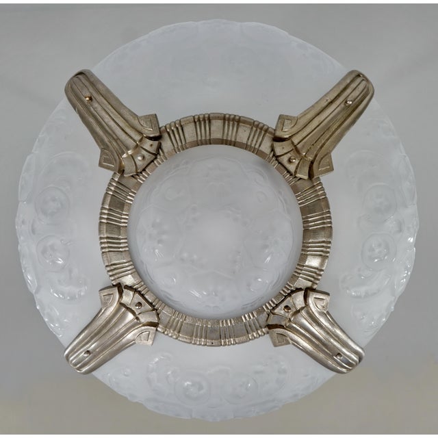 Petitot & Muller Freres French Art Deco Multi-Light Chandelier 1930s - Floral Glass For Sale - Image 15 of 15