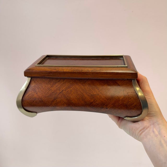 Brown Vintage Mahogany Wood, Brass and Leather Box by Maitland Smith For Sale - Image 8 of 10
