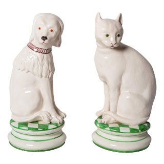 Italian Large Ceramic Dog and Cat Statues For Sale