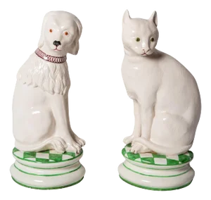 Italian Large Ceramic Dog and Cat Statues