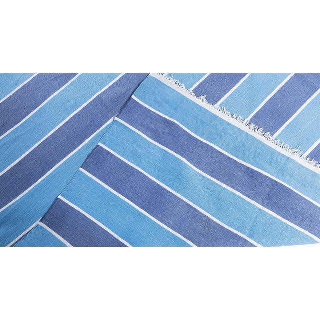 Blue Doris Leslie Blau Vintage Dhurrie Stripes White Handmade Rug For Sale - Image 8 of 8