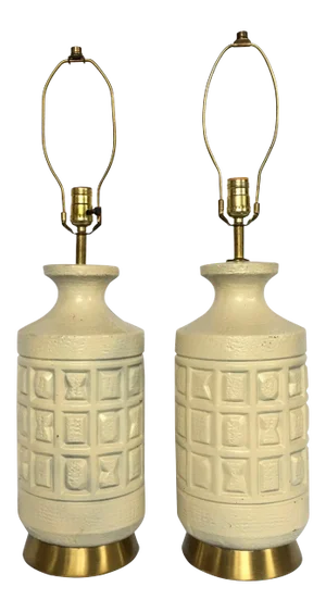 Brutalist Mid-Century Modern Cubist Pottery Table Lamps- A Pair