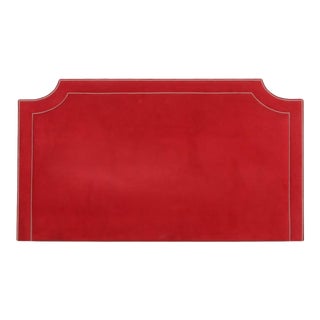 1990s Henredon King Size Headboard - Prof Reupholstered in Red Suede Leather Silver For Sale