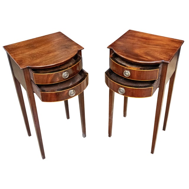 French Bowfront Nightstands or Bedside Tables of Patinated Walnut - Sold as Pair For Sale - Image 4 of 11