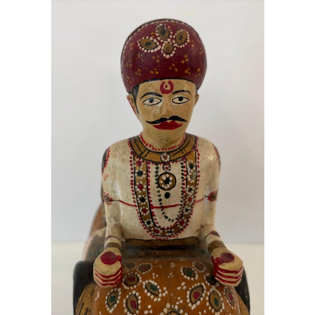 1940s Antique Anglo-Raj Hand-Carved Teak Elephant With Rider Polychrome Sculpture For Sale - Image 5 of 14