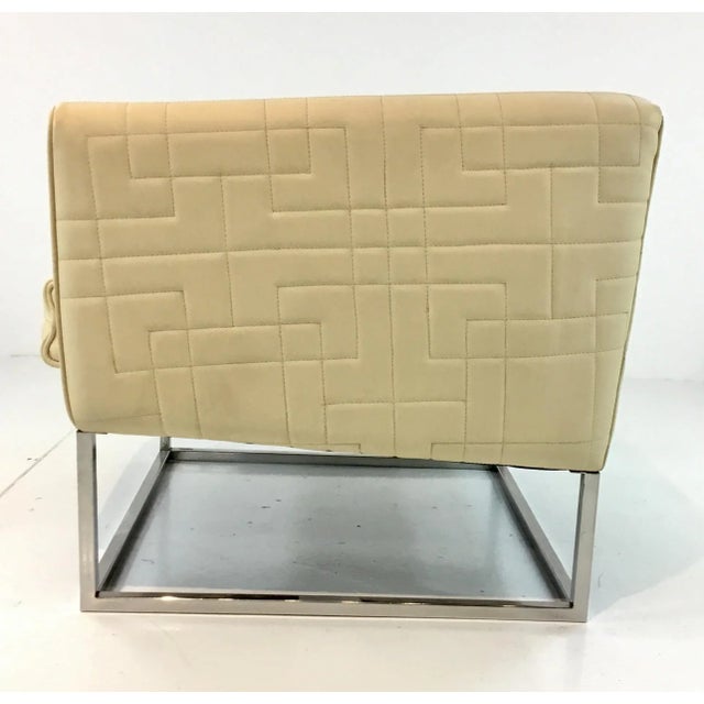 Modern Modern Quilted Ivory Leather Tuxedo Chair For Sale - Image 3 of 5