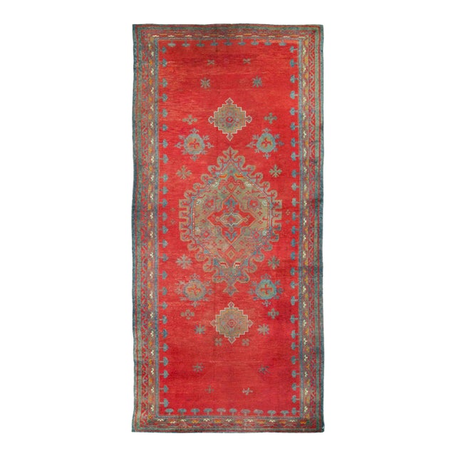 Galerie Shabab Collection Early 20th Century Handmade Turkish Oushak Gallery Rug in Red For Sale