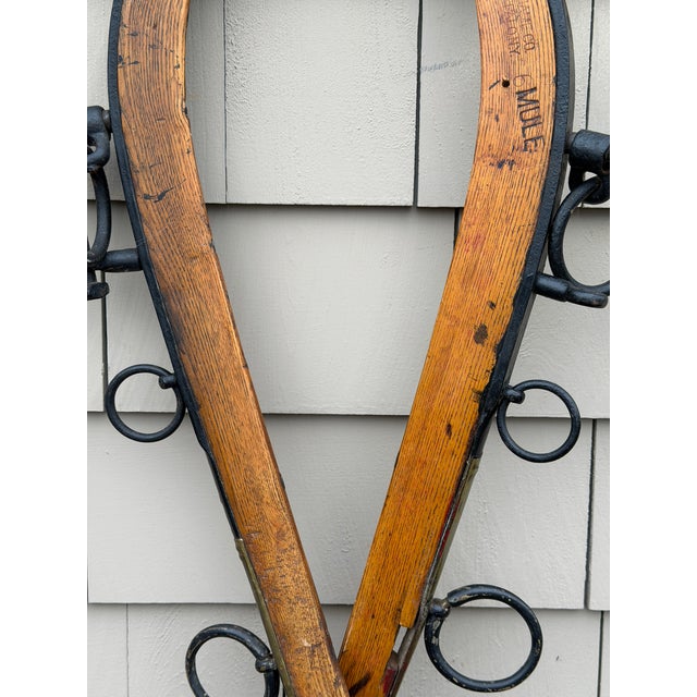 1910s Antique u.s. Hame Co. Buffalo Ny Mule Hames – Original Wooden & Iron Harness Pair c.1900–1925 – Rustic Farmhouse Wall Decor For Sale - Image 5 of 18