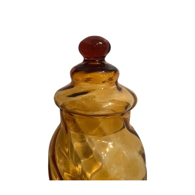 Empoli Vintage Mid-Century Modern Italian Empoli Blown Glass Apothecary Jar Amber, Italy For Sale - Image 4 of 4