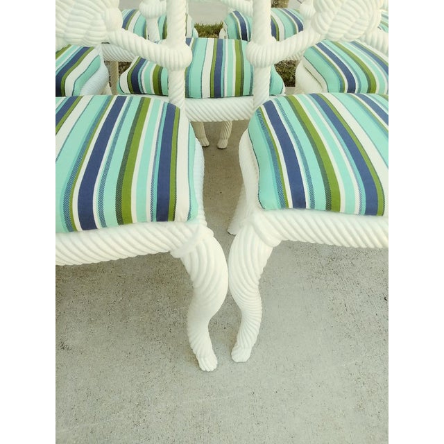 High End Nautical Coastal Twisted Rope Knot Back Striped Dining Room